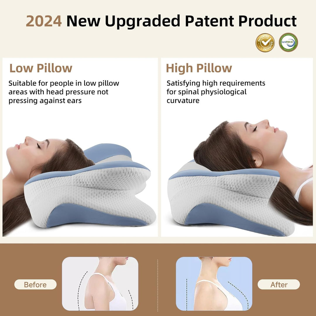 Premium Memory Foam Cervical Pillow – 2-in-1 Ergonomic Contour Neck Pillow for Pain Relief – Orthopedic Support Pillow for 