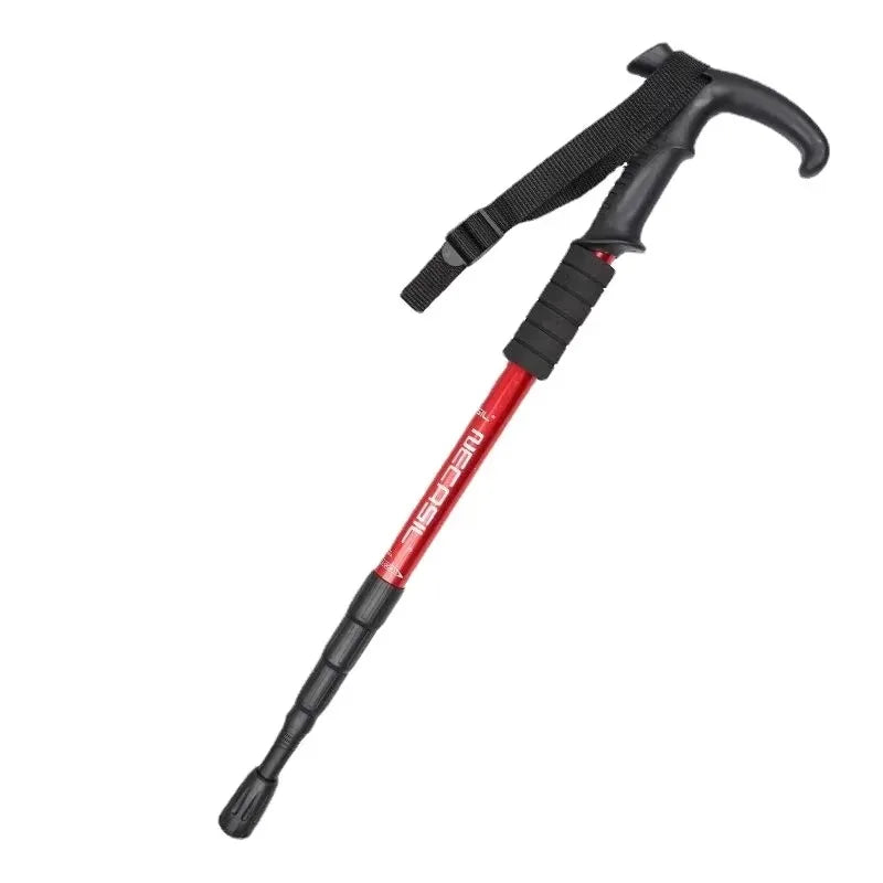 Premium Portable Folding Trekking Pole – Lightweight Alloy Shaft, Carbon Tungsten Steel Tip, Adjustable T-Handle, 4-Section 