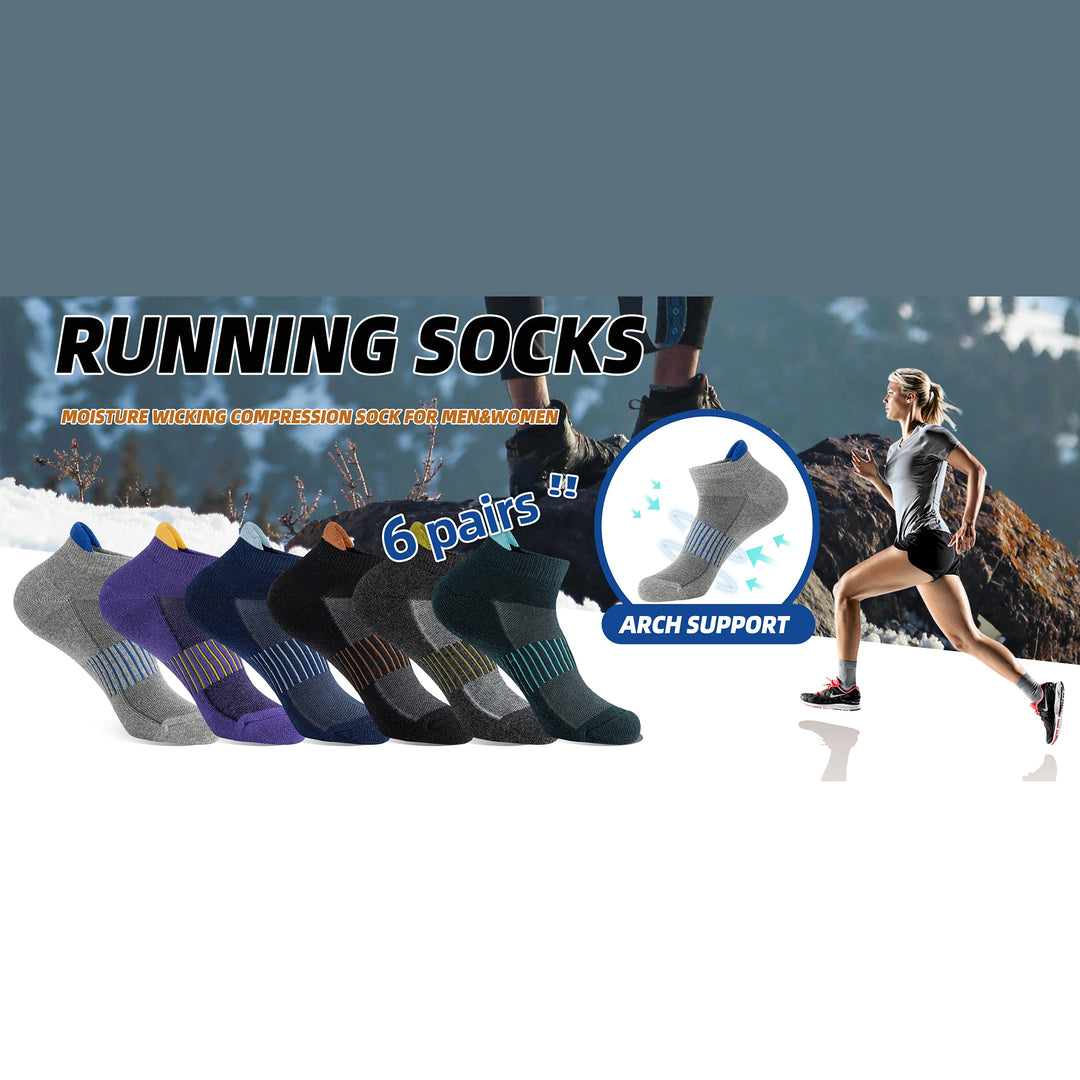 Premium Compression Socks for Men & Women – 6 Pairs Sweat Absorbing Ankle Socks for Hiking, Running, Sports – Low Cut, Cotton, Thick Support - StrengthXPhysiotherapy