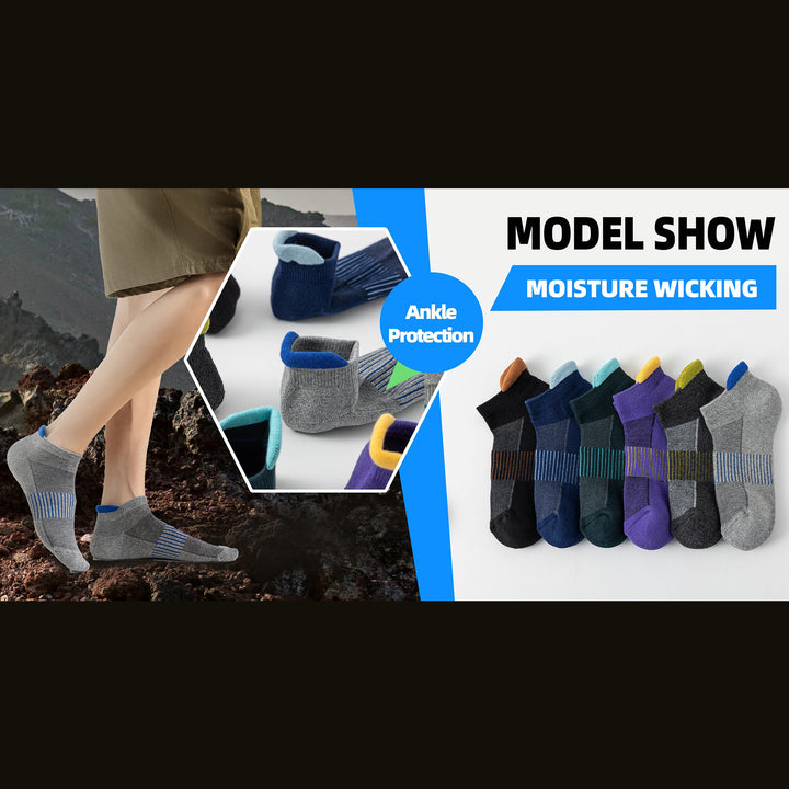 Premium Compression Socks for Men & Women – 6 Pairs Sweat Absorbing Ankle Socks for Hiking, Running, Sports – Low Cut, Cotton, Thick Support - StrengthXPhysiotherapy