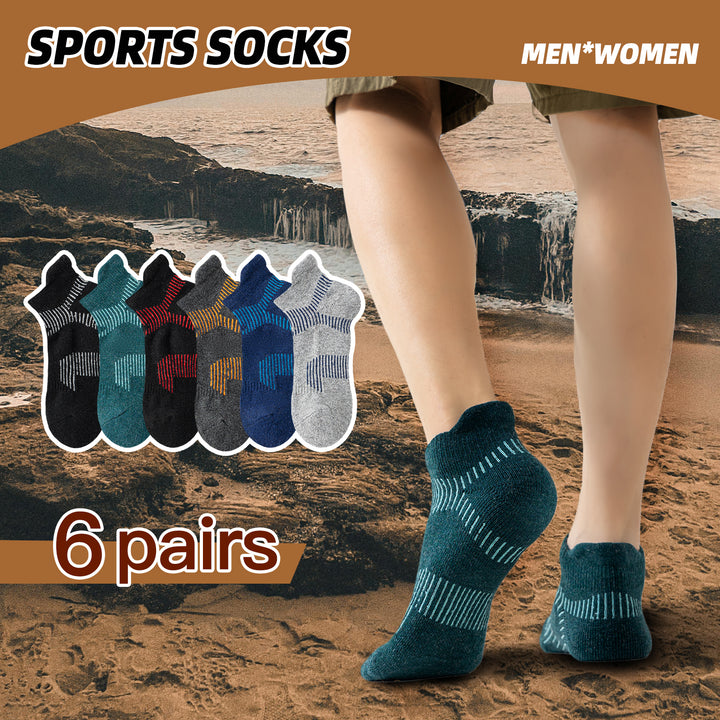 Premium Sweat Absorbing Compression Running & Hiking Socks – 6 Pairs, Thick Cotton Ankle Sports Socks for Men & Women, Low 