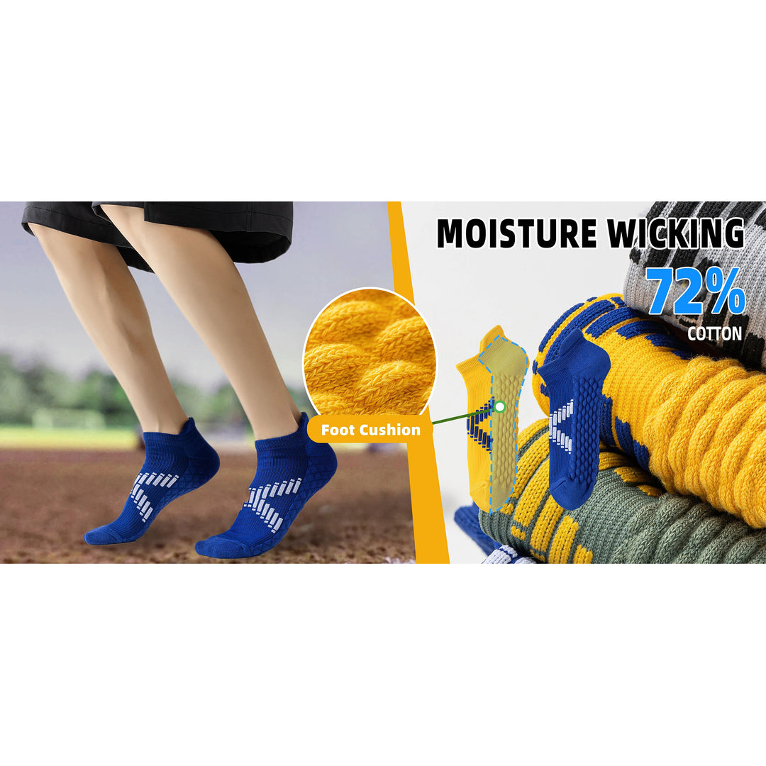 Premium Sweat Absorbing Compression Running & Hiking Socks – 6 Pairs, Thick Cotton Ankle Sports Socks for Men & Women, Low Cut, Breathable, Moisture-Wicking, Compression Support - StrengthXPhysiotherapy