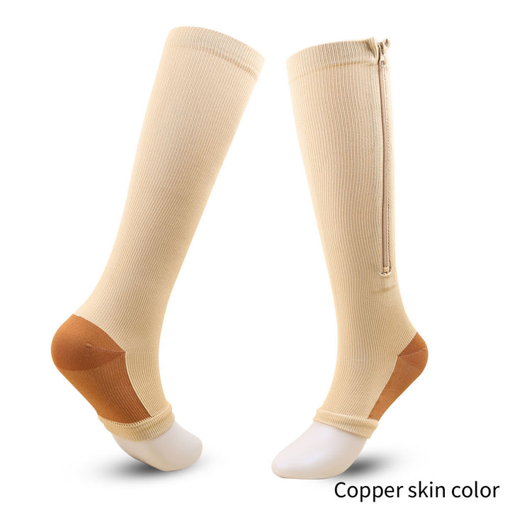 Premium Zipper Compression Socks with Open Toe – 15-20 mmHg, for Men & Women, Lightweight Support for Pregnancy, Swelling, 