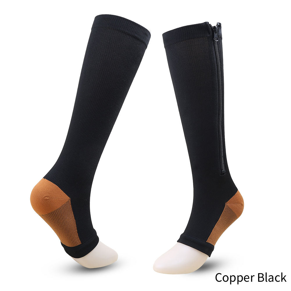 Premium Zipper Compression Socks with Open Toe – 15-20 mmHg, for Men & Women, Lightweight Support for Pregnancy, Swelling, 