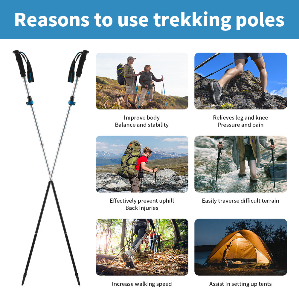Premium Ultralight Folding Trekking Pole – Adjustable Telescopic Walking Stick, Aviation-Grade Aluminum Alloy, EVA Anti-Slip 