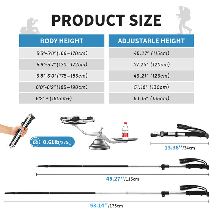 Premium Ultralight Folding Trekking Pole – Adjustable Telescopic Walking Stick, Aviation-Grade Aluminum Alloy, EVA Anti-Slip 