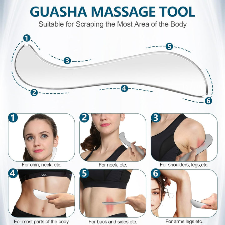 Premium Stainless Steel Gua Sha Massage Tool Set - Myofascial Release Scraper for Muscle Pain Relief, Blood Circulation, and 