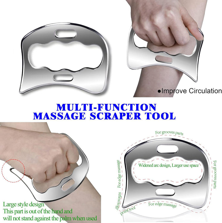 Premium Stainless Steel Gua Sha Massage Tool Set - Myofascial Release Scraper for Muscle Pain Relief, Blood Circulation, and 