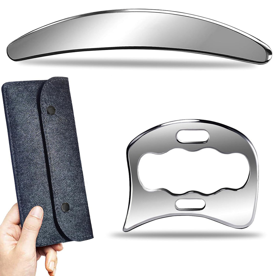 Premium Stainless Steel Gua Sha Massage Tool Set - Myofascial Release Scraper for Muscle Pain Relief, Blood Circulation, and 
