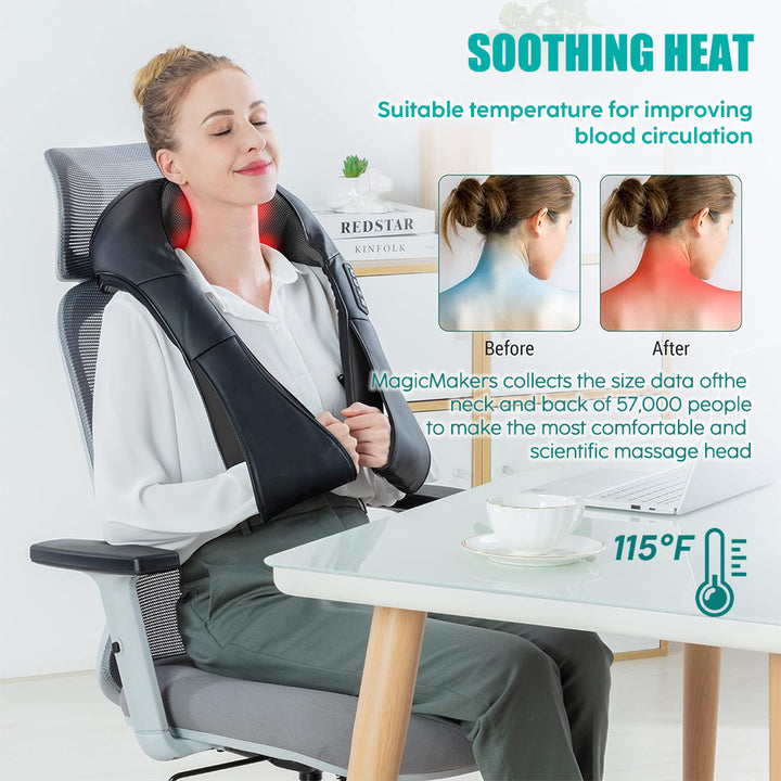 Premium Shiatsu Back, Neck & Shoulder Massager with Heating Function, 4D Deep Tissue Kneading Massage Pillow for Full Body 
