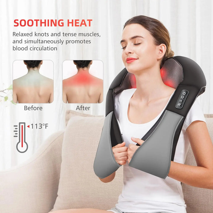Premium Shiatsu Back, Neck & Shoulder Massager with Heating Function, 4D Deep Tissue Kneading Massage Pillow for Full Body 