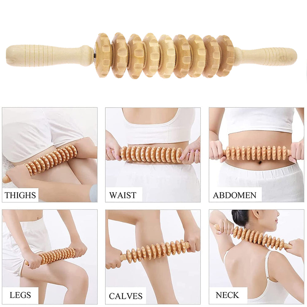 Premium 6-in-1 Wood Therapy Massage Tool Set for Lymphatic Drainage, Anti-Cellulite Fascia Massage Roller, Muscle Relaxation