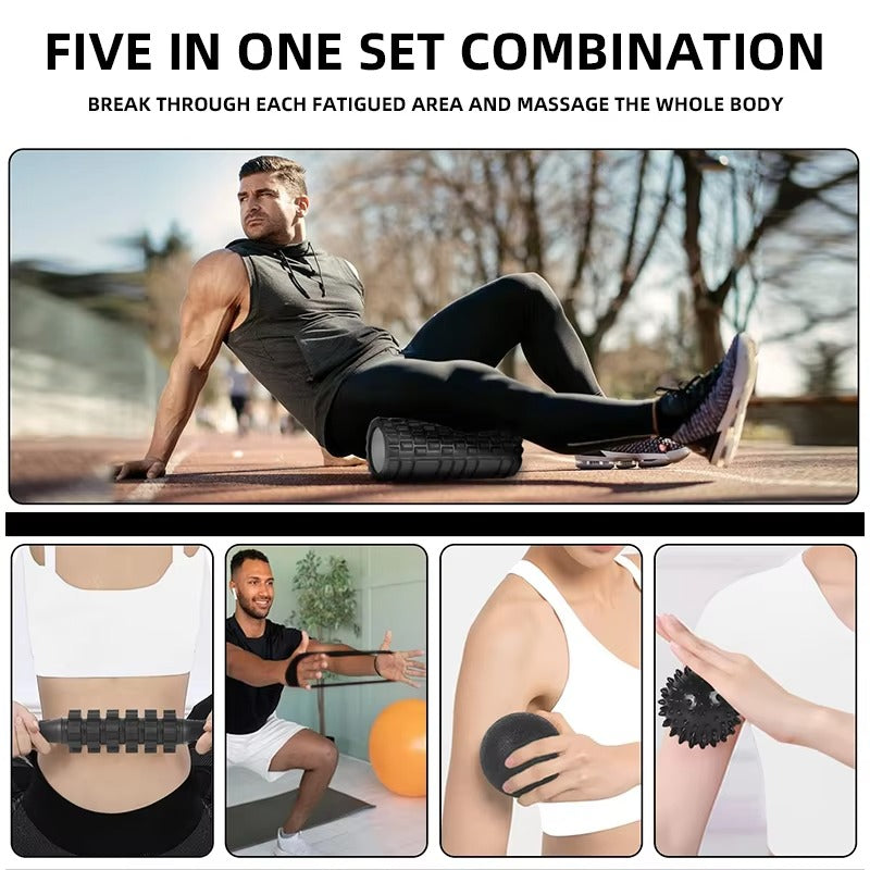 Premium 6-in-1 Yoga Training Kit for Fitness, Pilates & Muscle Recovery, Includes Foam Roller, Massage Stick, Tension Band & 2 Massage Balls for Flexibility & Pain Relief - StrengthXPhysiotherapy