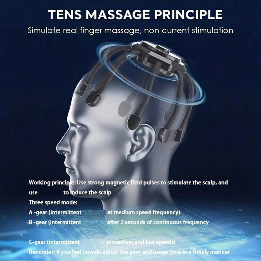 Premium Electric Scalp Massager - Cordless 12-Claw Rechargeable Head Relaxer with 3 Vibration Modes & USB Charging