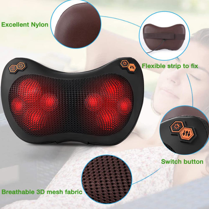 Premium Electric Shiatsu Massage Pillow for Neck, Back, and Body Pain Relief | Multifunctional Heating Massage Pillow for Car