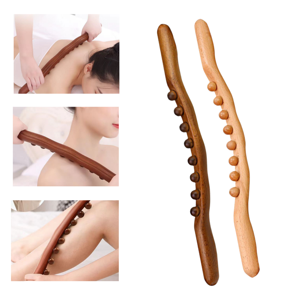 Premium 8 Beads Gua Sha Massage Stick - Carbonized Wood Meridian Scraping Therapy Wand for Muscle Relaxation and Acupuncture