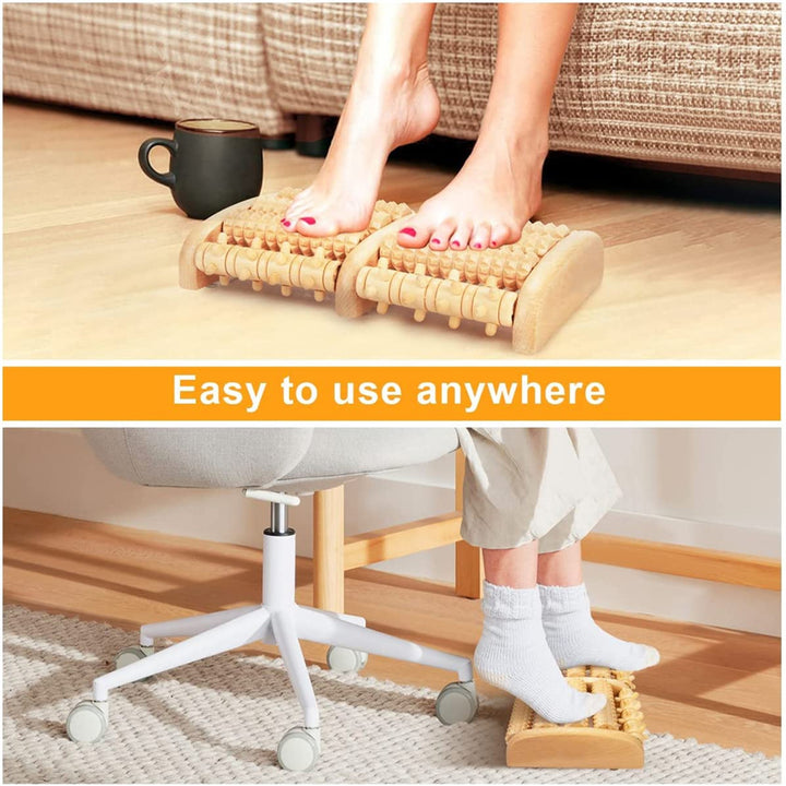 Premium Wooden Foot Massager Roller for Stress Relief & Plantar Fasciitis Pain Relief, Portable Acupressure Dual Massage 
