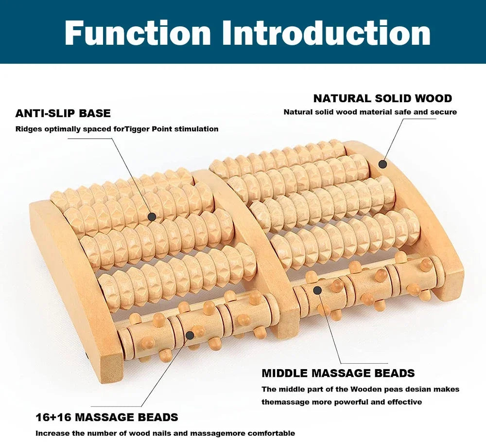 Premium Wooden Foot Massager Roller for Stress Relief & Plantar Fasciitis Pain Relief, Portable Acupressure Dual Massage 