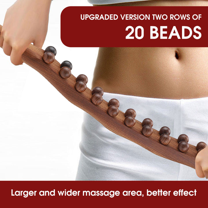 Premium Beech Wood Massage Stick with 20 Beads for Acupressure & Scraping Therapy – Relaxing Back, Neck & Body Treatment 