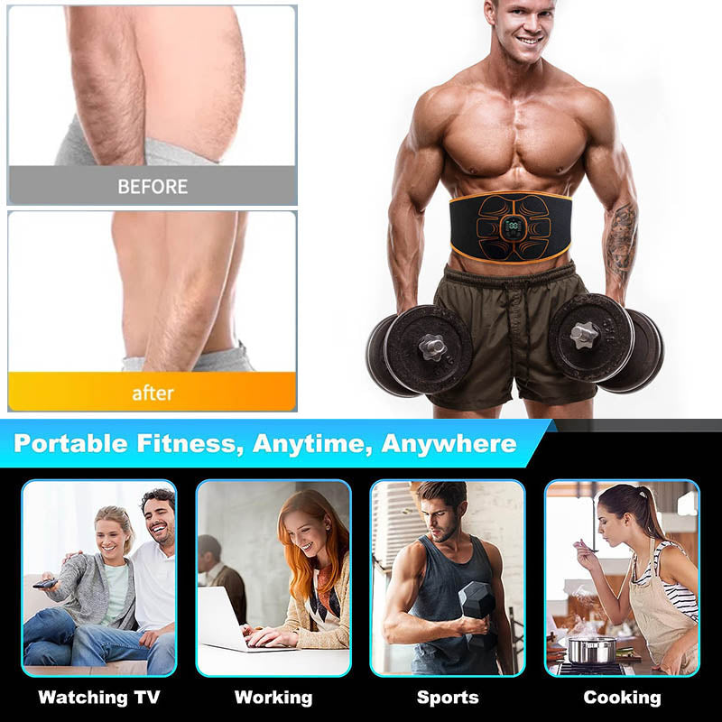 Premium ABS Muscle Stimulator EMS Abdominal Trainer – USB Rechargeable Vibration Fitness Belt for Home Gym, 10 Modes, 30 