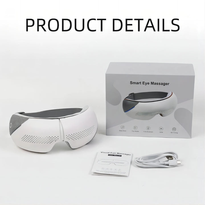 Premium Visible Eye Massager with Heat – Bluetooth Music, Air Pressure, Relaxation for Migraines, Reduce Eye Strain, Dark 