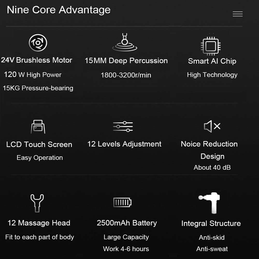 Premium 24V Deep Tissue Massage Gun with Hot & Cold Compress, 12 Heads, High-Frequency Muscle Relaxation for Neck, Shoulder & Full Body Recovery - StrengthXPhysiotherapy