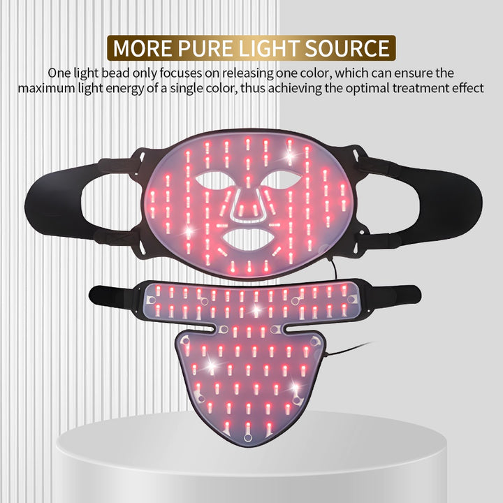 Premium Silicone LED Facial Mask with Neck Coverage - 4 Colors Photon Light Therapy, 168 LED Beads, Anti-Aging, Acne 