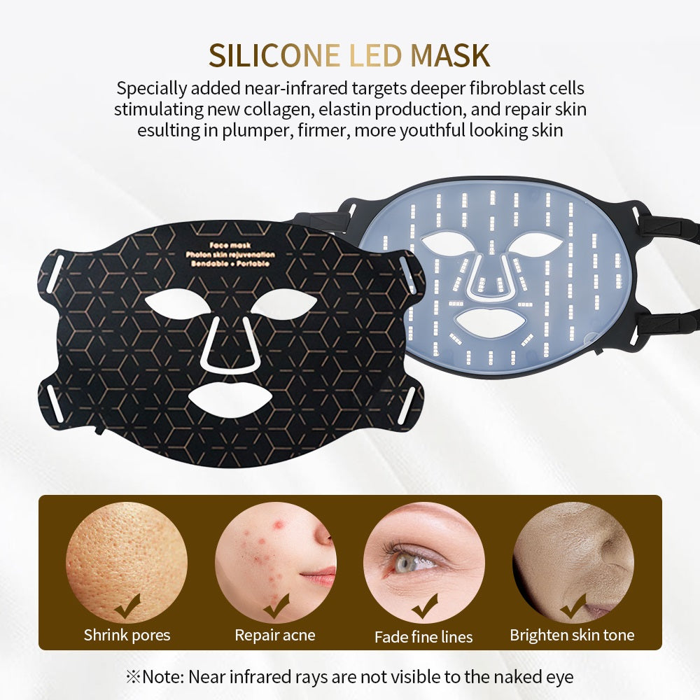 Premium Silicone LED Facial Mask with Neck Coverage - 4 Colors Photon Light Therapy, 168 LED Beads, Anti-Aging, Acne 