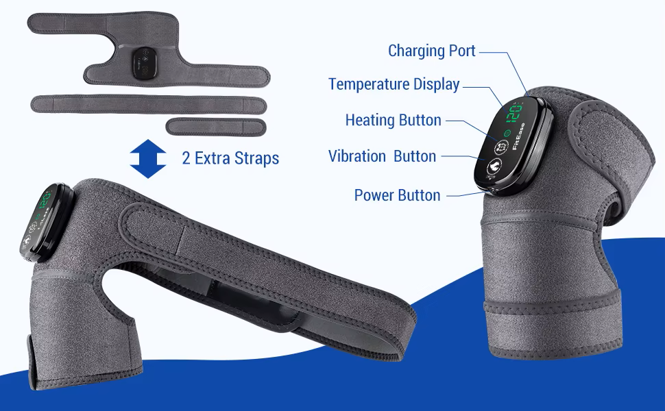 Premium Electrically Heated Shoulder Pads - USB Charging, 3 Heating Levels, 5000mAh Battery, Vibration Massage Device for Pain Relief and Muscle Relaxation - StrengthXPhysiotherapy