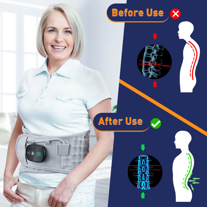 Premium Inflatable Back Support Belt with Heating & Vibration Massage – Pain Relief, Lumbar Traction, Red Light Therapy,