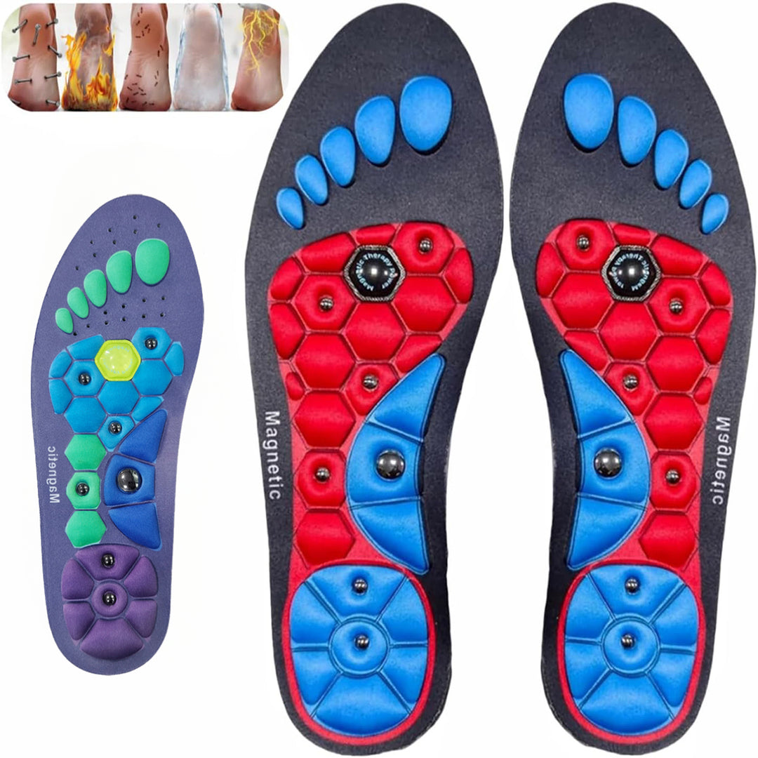 Premium Acupressure Foot Insoles for Men & Women - Orthopedic Gel Magnetic Shoe Inserts for Fatigue Relief, Odor Control  