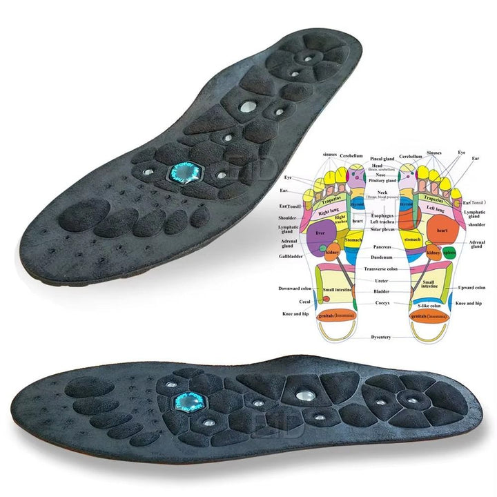 Premium Acupressure Foot Insoles for Men & Women - Orthopedic Gel Magnetic Shoe Inserts for Fatigue Relief, Odor Control  
