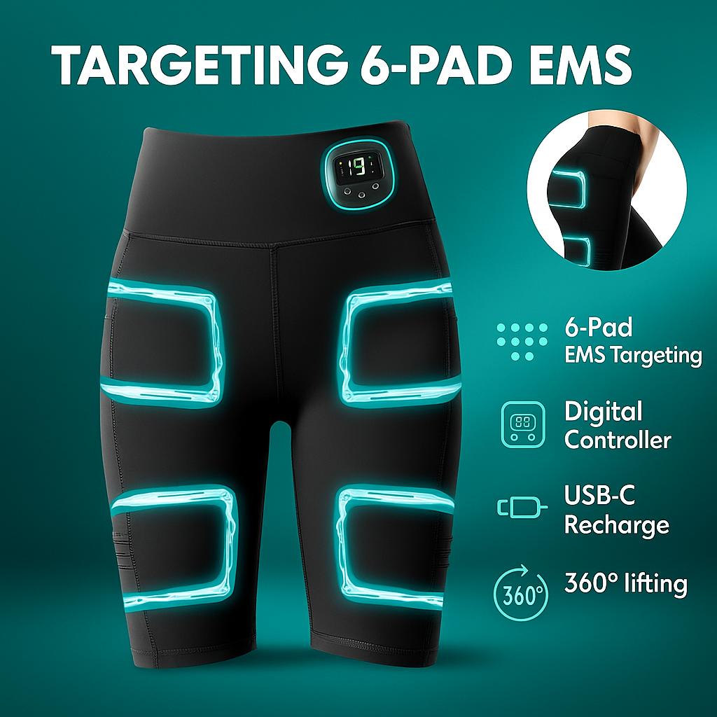 Black leggings with green LED lights and digital controller on a teal background