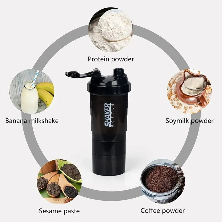 Premium 500ML Portable Protein Powder Shaker Bottle – High Capacity Sports Blender with Powder Case – Plastic Water Cup for Gym & Fitness – Modern, Leak-Proof Design - StrengthXPhysiotherapy