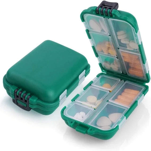 Premium Portable 10-Grid Pill Organizer – Compact Medicine Holder for Vitamins, Fish Oils, and Tablets – Moisture-Proof, Eco