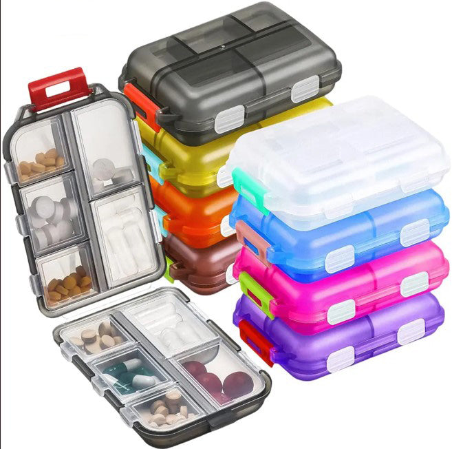 Premium Portable 10-Grid Pill Organizer – Compact Medicine Holder for Vitamins, Fish Oils, and Tablets – Moisture-Proof, Eco