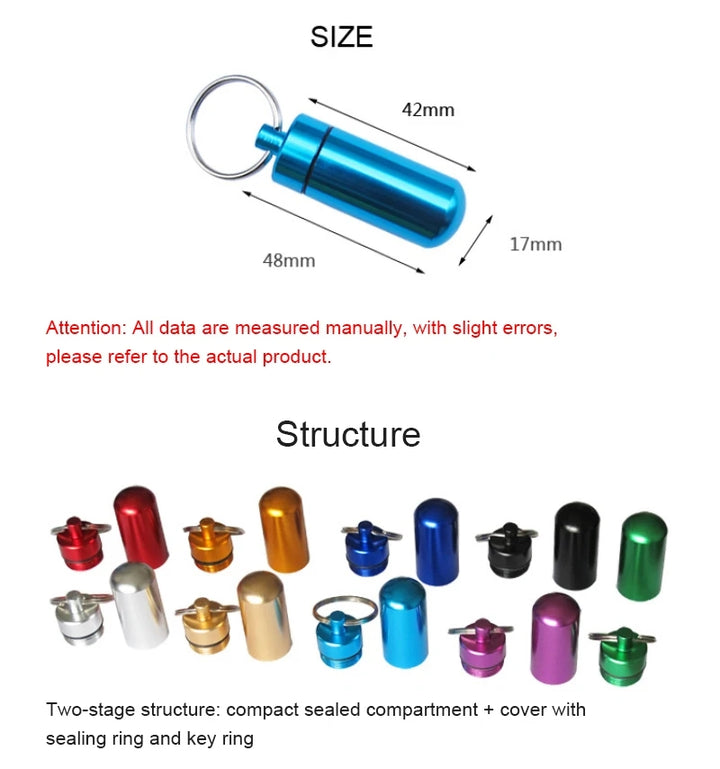 Premium Portable Waterproof Aluminum Pill Box – Compact Medicine Organizer for Tablets, Vitamins, Fish Oils, and Pills 