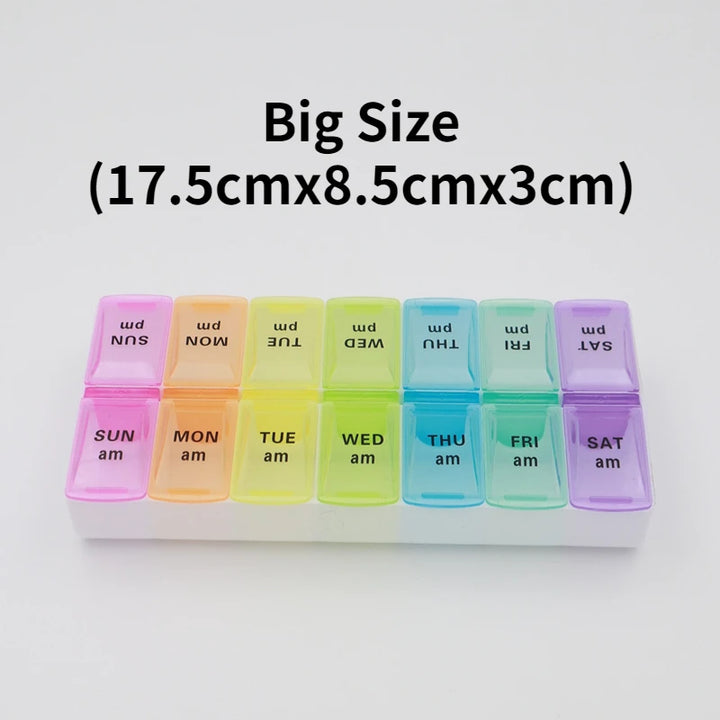 Premium Weekly Travel Pill Organizer – 7-Day 14-Grid Medicine Storage Box for Tablets, Vitamins, Fish Oils, and Supplements