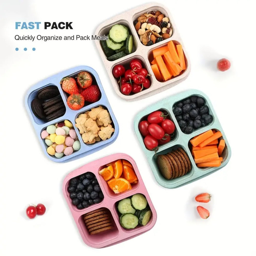 Premium Reusable 4-Grid Snack Containers – Portable Meal Prep Lunch Box, Leak-Proof, Large Capacity, Multi-Compartment 