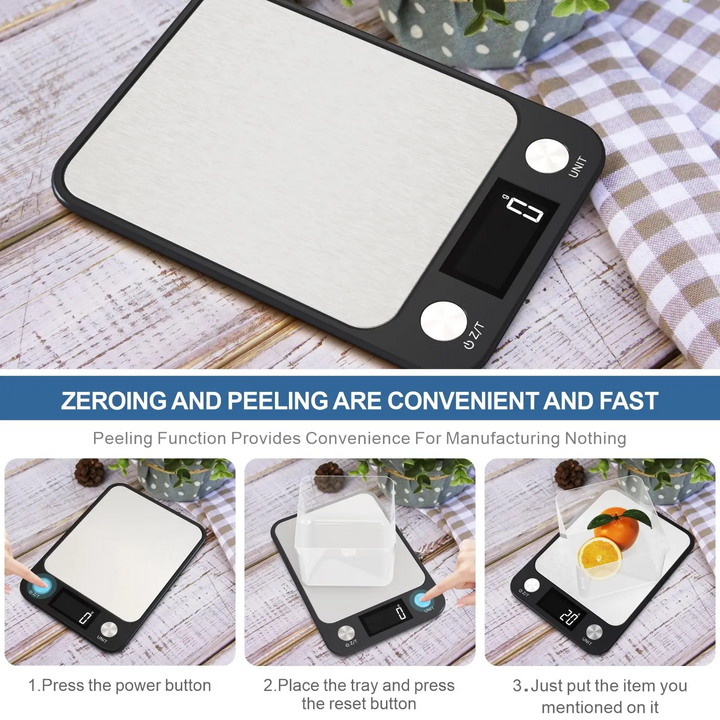 Premium Kitchen Scale 15Kg/1g – Stainless Steel Digital Food and Coffee Weighing Scale, LED Display, Battery-Powered, Multi-