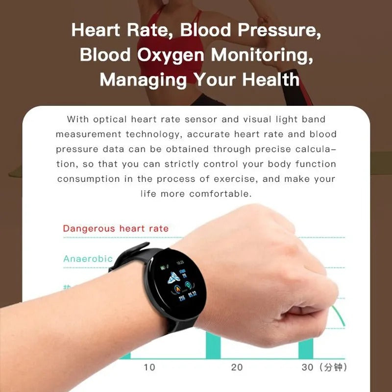 Premium D18 Smart Watch - Waterproof Fitness Tracker with Heart Rate, Blood Pressure, Oxygen Monitor, Call & Message Notifications, Compatible with Android & iOS - StrengthXPhysiotherapy