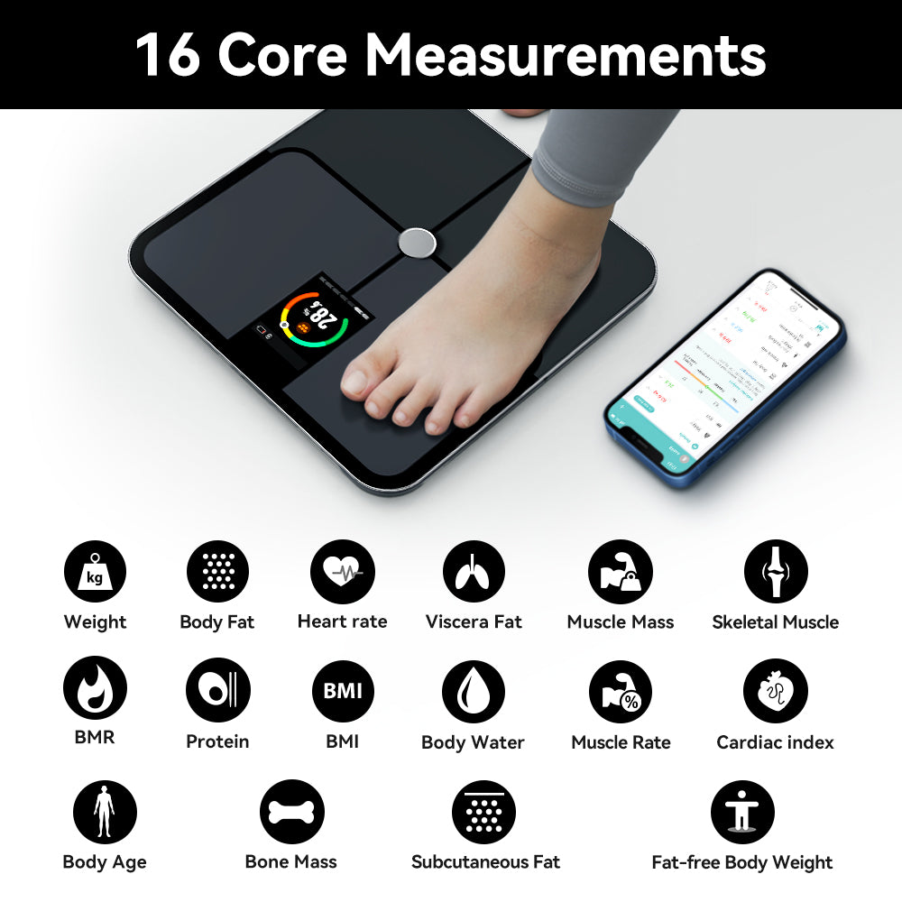 Premium Smart Body Fat Scale – Digital Weight Scale with Heart Rate Monitor, TFT Screen, Multi-Language Support