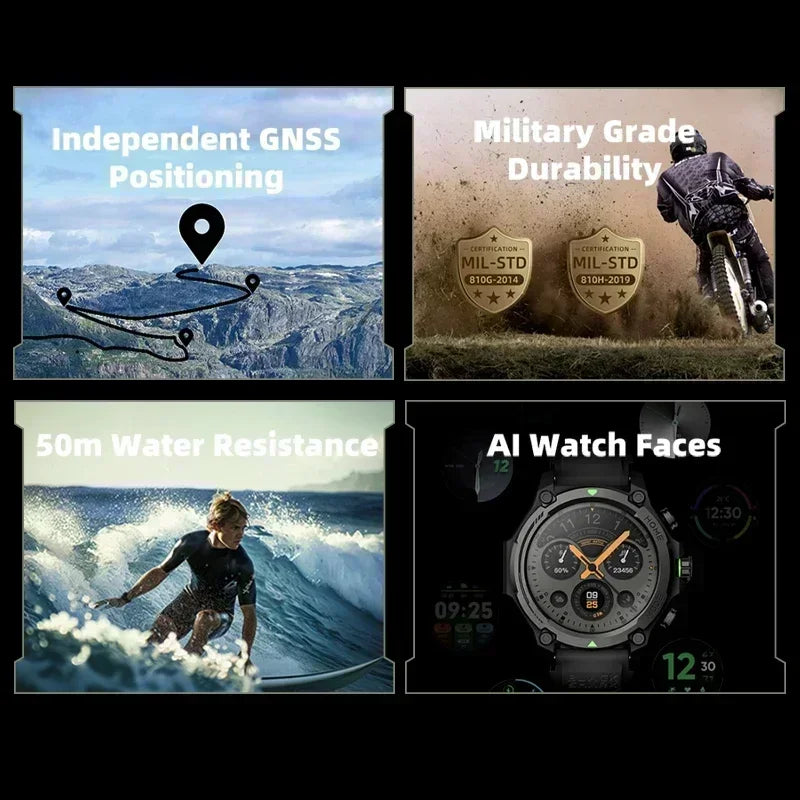 Premium Smartwatch with 1.43" AMOLED Display – GPS, 5ATM Water Resistance, 21-Day Battery Life, 100+ Sports Modes, Bluetooth 