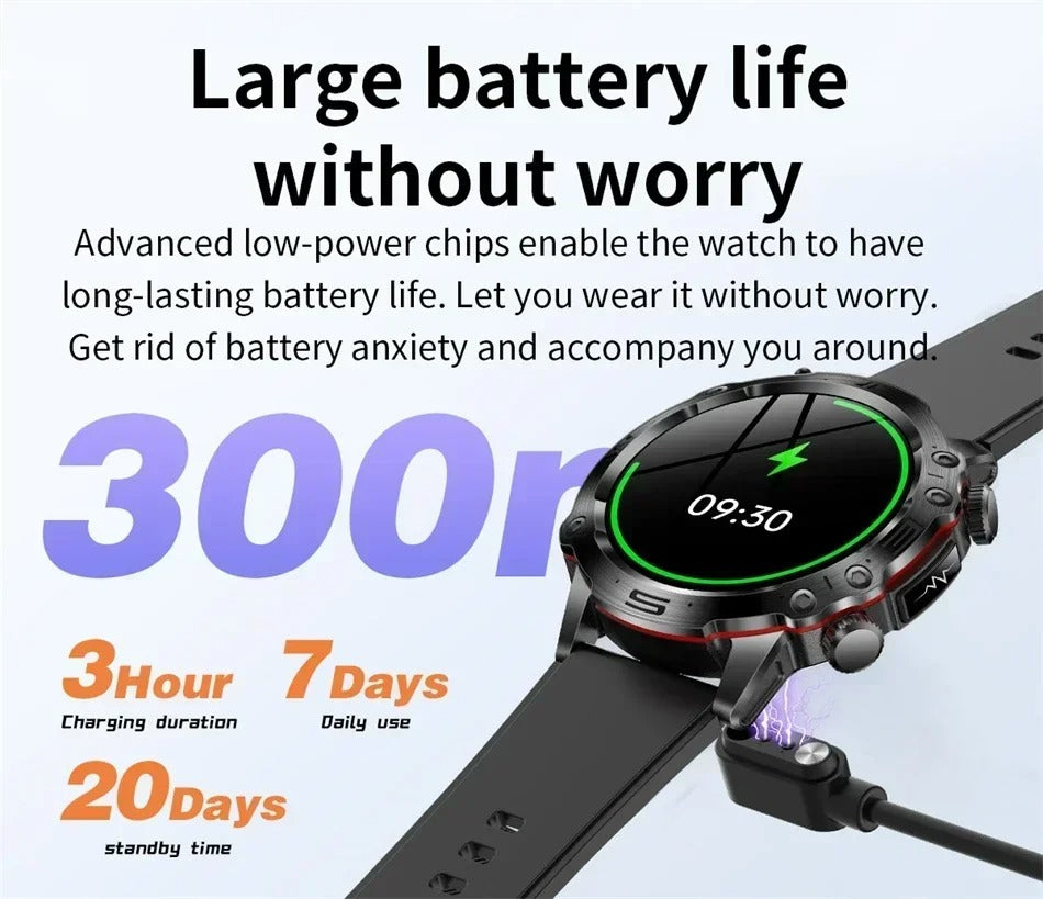 Premium Smartwatch with 1.43" AMOLED Display – Voice Calling, 100 Sports Modes, Military Grade Toughness, Waterproof, 7-Day Battery, Bluetooth, Custom Watch Faces - StrengthXPhysiotherapy