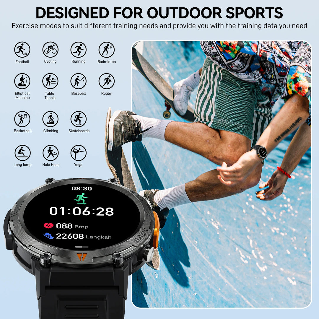 Premium Smart Watch for Men, Bluetooth Call, Full Touchscreen, Health Monitor, IP68 Waterproof, Fitness Tracker, Flashlight, Custom Faces, iOS &
