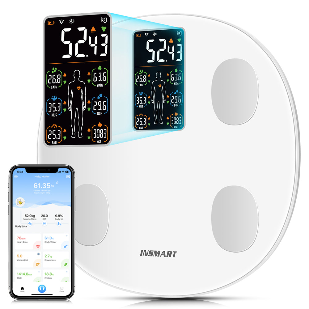 Premium Smart Body Weight Scale – Bluetooth Digital Scale with Large LCD Display, Tracks BMI, Body Fat, Muscle Mass, 