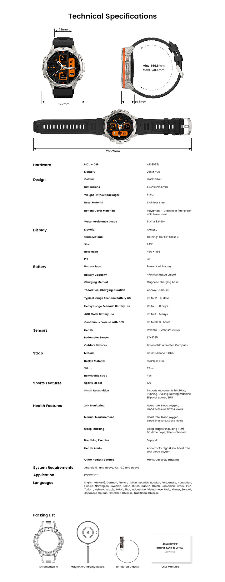 Premium Ultra GPS Smartwatch for Men, 470mAh AMOLED Fitness Tracker, Bluetooth, Digital Watch with AOD, Heart Rate Monitor, Activity Tracker & More - StrengthXPhysiotherapy