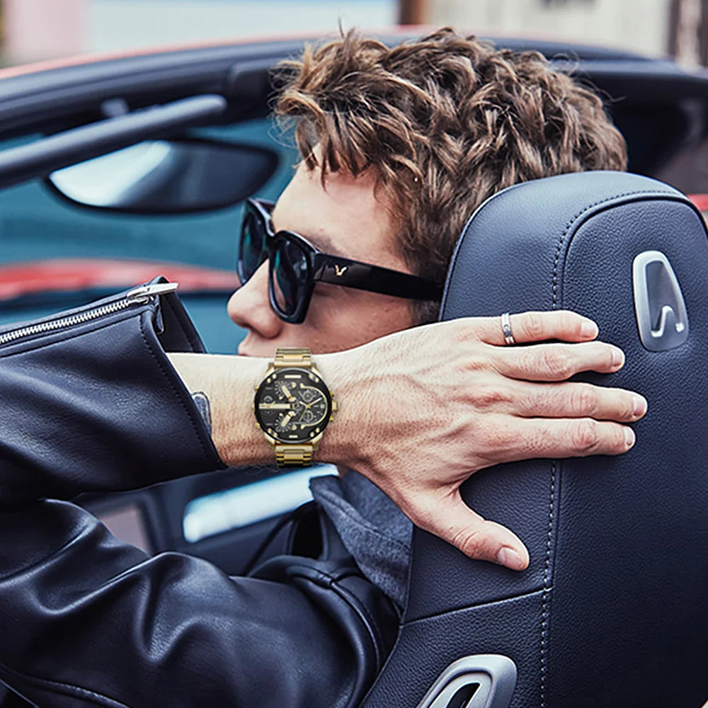 Premium Men's Sport Watch, Luxury Stainless Steel Analog Quartz, Fashionable Casual & Business Design, Large Dial, Calendar 