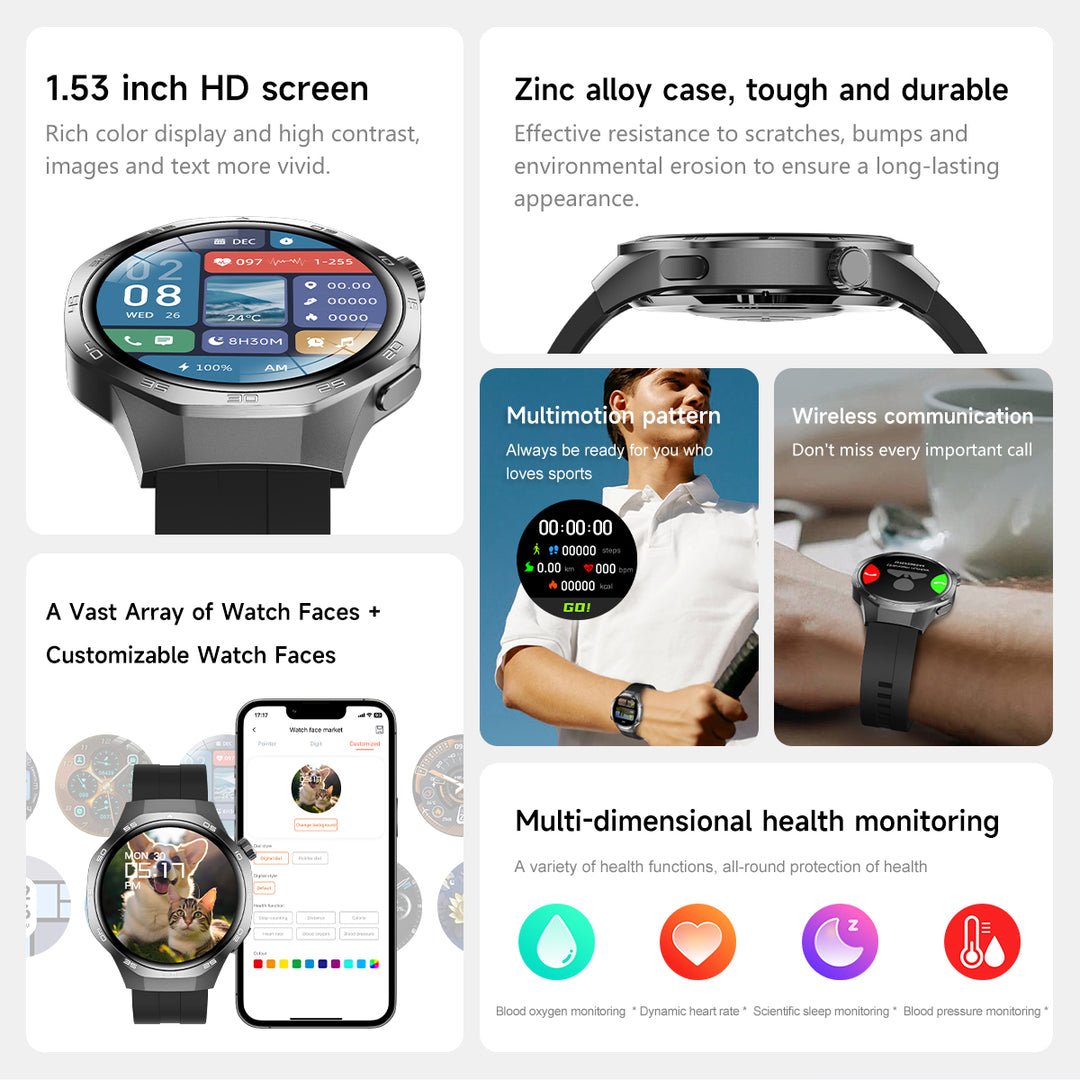 Premium AMOLED Smartwatch with AI, Bluetooth Calling, 100+ Sports Modes, IP68 Waterproof, Prayer Alerts, Health & Fitness 