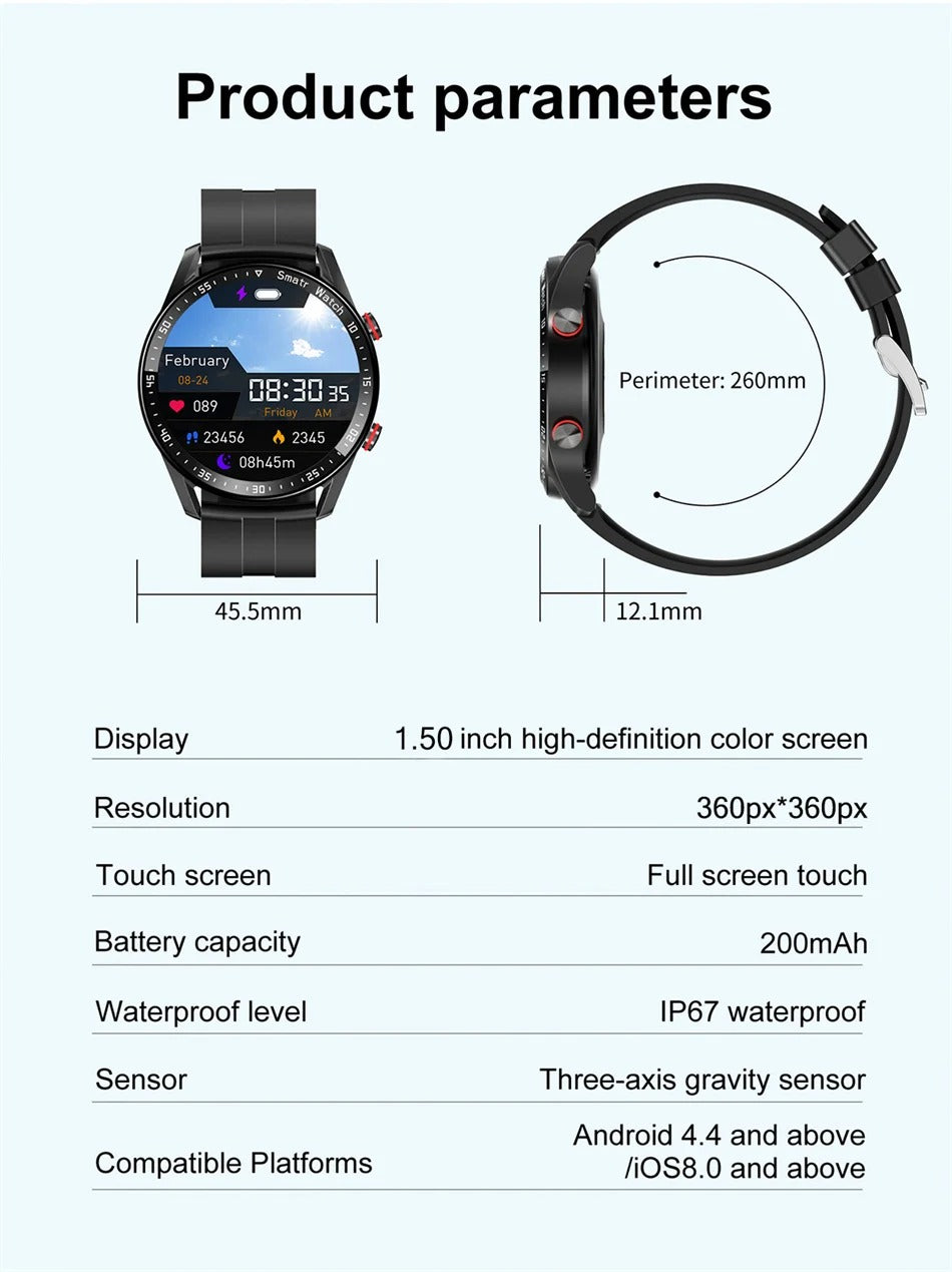 Premium Smartwatch for Men – Full Circle Touch Screen, Bluetooth Call, Waterproof, Heart Rate & Blood Pressure Monitoring, Sports Activity Tracker - StrengthXPhysiotherapy